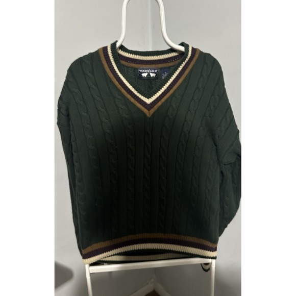 Woods & Gray Other - Vintage Woods & Gray S Green Cable Knit V Neck Sweater 100% Cotton Size Medium